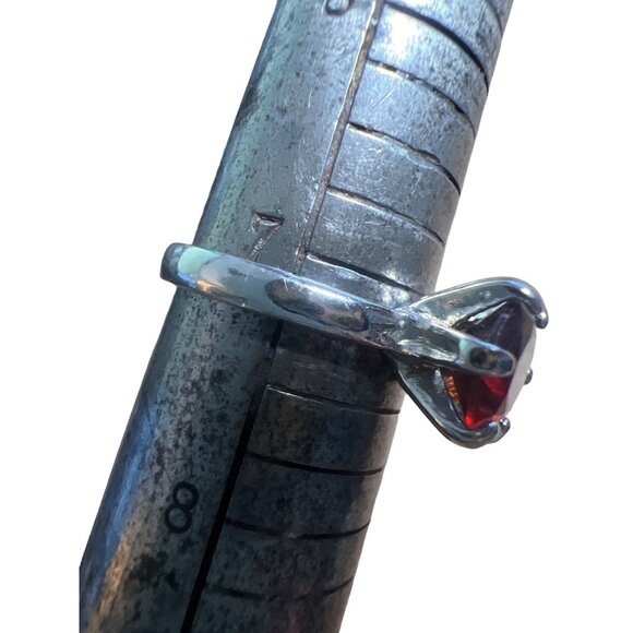 Gorgeous Vintage Prong Set Garnet Solitaire 7.25 Red Glass Silver - Picture 11 of 11